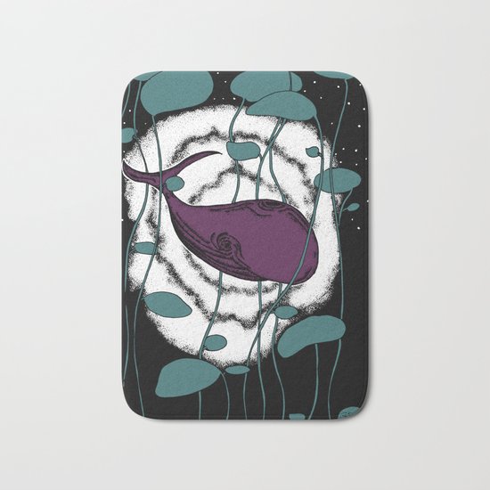 Space whale floating in space illustration pale blue purple Bath Mat