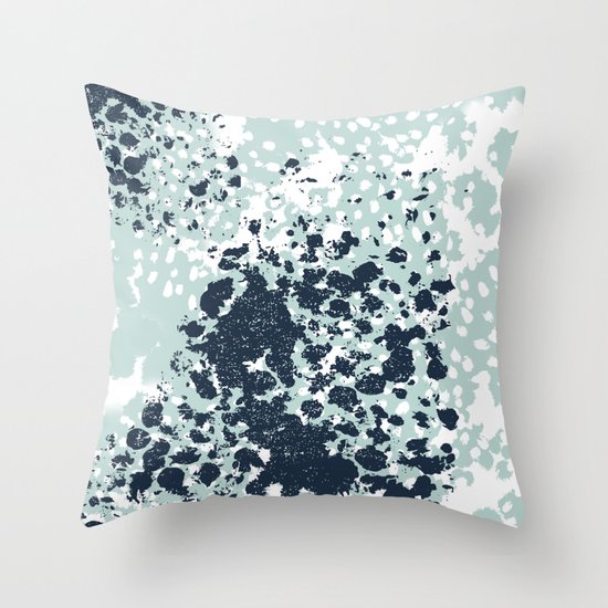 Izzie - abstract painting navy mint white trendy color palette summer bright decor Throw Pillow ...