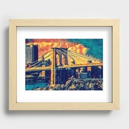 Brooklyn Bridge and Manhattan skyline in New York City Recessed Framed Print