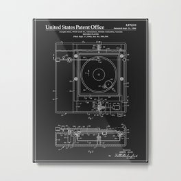 Record Player Patent - Black Metal Print | Typography, Recordplayerpatent, Invention, Vintage, Homedecor, Retro, Hipster, Patent, Patentprint, Graphicdesign 