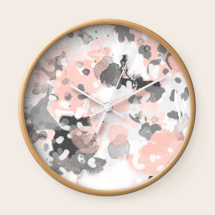 Grey And Millennial Pink Abstract Painting Trendy Canvas Art Decor Minimalist Wall Clock By Charlottewinter Society6