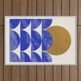 Blue and gold sunset geometrical landscape Outdoor Rug
