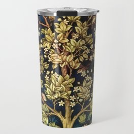 William Morris original Tree of Life reflecting water of garden lily pond twilight black nature landscape painting for drapes, curtains, pillows, duvets, prints, and wall and home decor Travel Mug