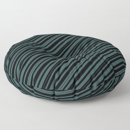 [ Thumbnail: Black and Dark Slate Gray Colored Pattern of Stripes Floor Pillow ]