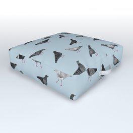 Pigeons Doing Pigeon Things Outdoor Floor Cushion | Town, Illustration, Grey, Gray, Blue, Flock, Art, Pigeon, Urban, Dove 