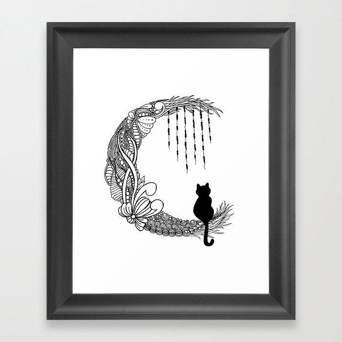 Black Cat Crescent Moon Framed Art Print By Kimdeverthibodeaux