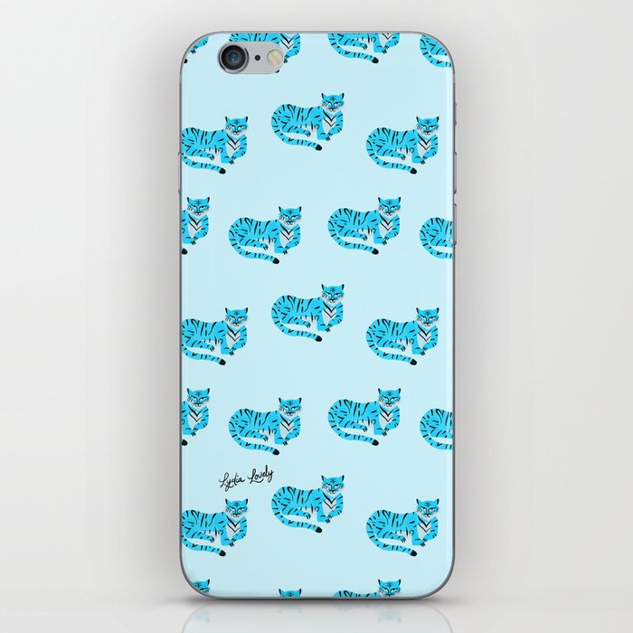 Relaxing tiger teal-blue background iPhone Skin