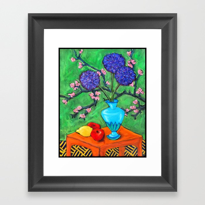 Allium on Orange Table Framed Art Print