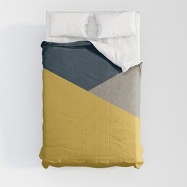Envelope - Minimalist Geometric Color Block in Light Mustard Yellow, Navy Blue, and Gray Comforter