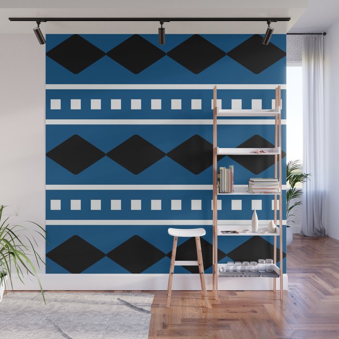 Navy Blue, Black, and White Diamond Stripe Pattern Wall Mural