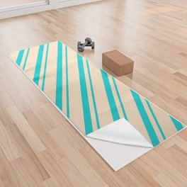 [ Thumbnail: Dark Turquoise & Bisque Colored Stripes Pattern Yoga Towel ]