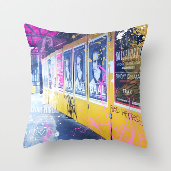 purple and yellow _ little burke graffiti Throw Pillow