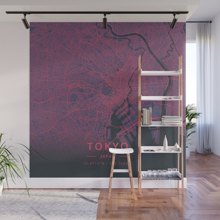 Tokyo, Japan Neon Wall Mural by Designer Map Art Society6
