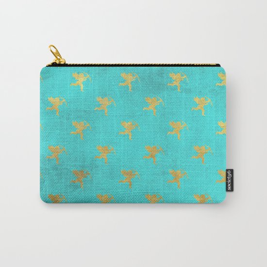 Gold Angels on aqua backround- pattern Carry-All Pouch