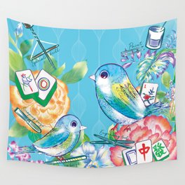 The nature of Mahjong in blue Wall Tapestry