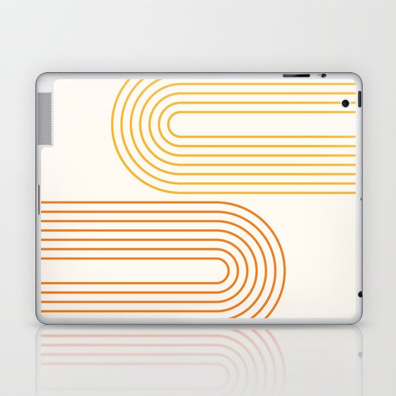 Geometric Lines Rainbow 21 in Orange Gold Laptop & iPad Skin