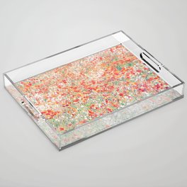 field of red orange flowers vintage photo effect Acrylic Tray