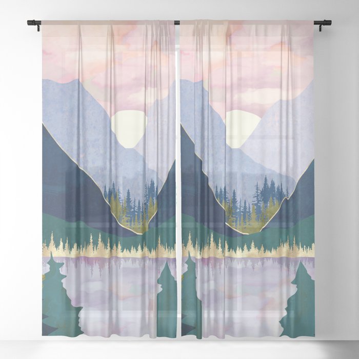 Winter Mountain Lake Sheer Curtain
