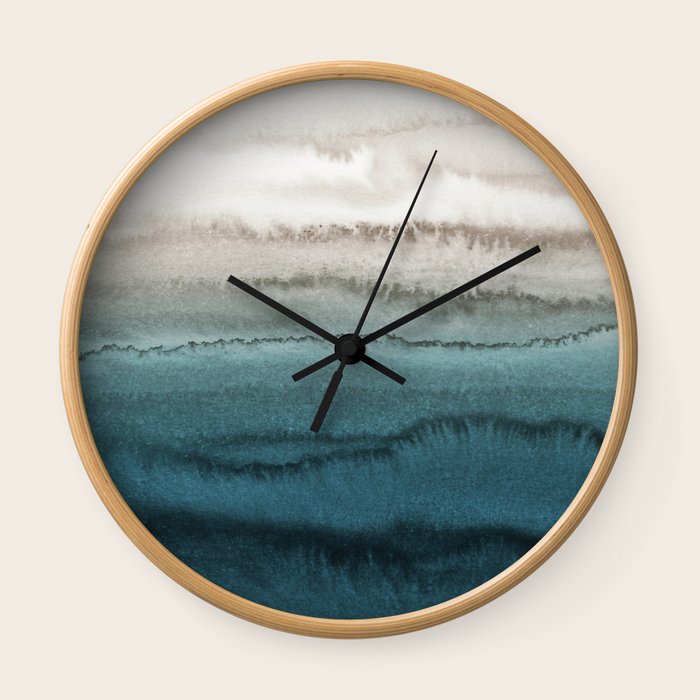 WITHIN THE TIDES CRASHING WAVES TEAL Wall Clock by Monika Strigel