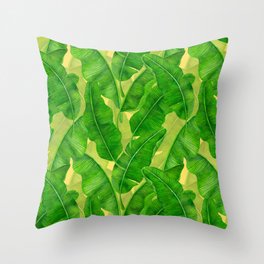 Banana leaves watercolor pattern Throw Pillow