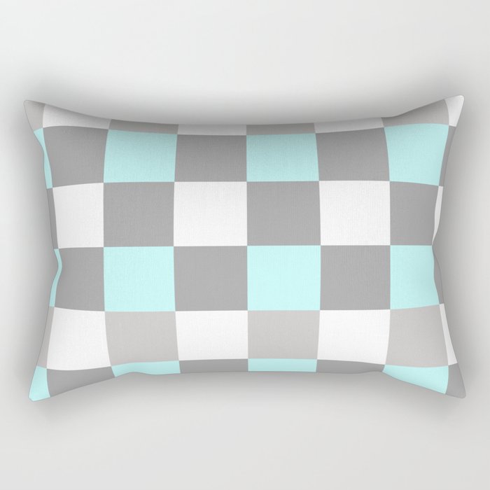 Gray Sky Blue White Large French Checkered Pattern Rectangular Pillow