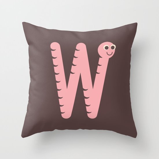 Letter W // Animal Alphabet // Worm Monogram Throw Pillow