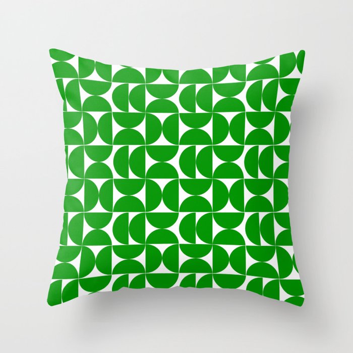 Green and white mid century modern shapes geometrical pattern design Throw Pillow