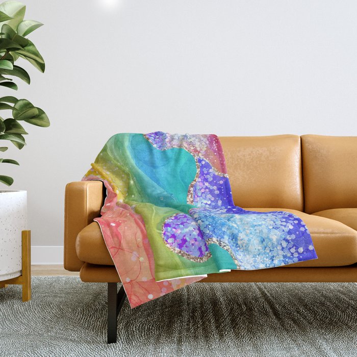 Vibrant Rainbow Glitter Agate Texture 03 Throw Blanket