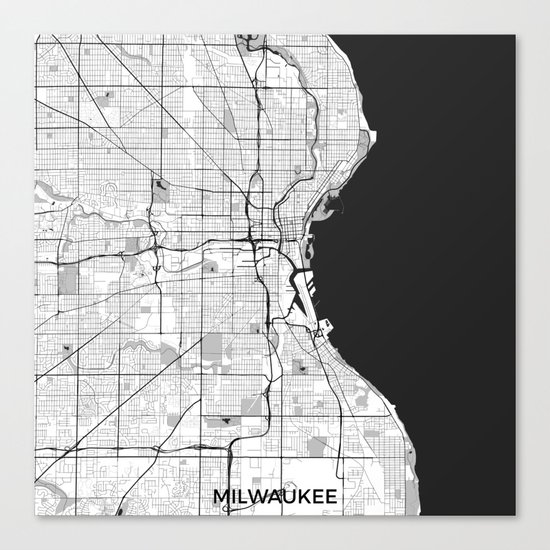 Milwaukee Map Gray Canvas Print
