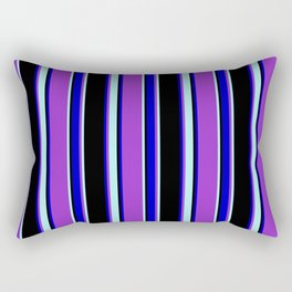 [ Thumbnail: Dark Orchid, Turquoise, Black, and Blue Colored Striped/Lined Pattern Rectangular Pillow ]