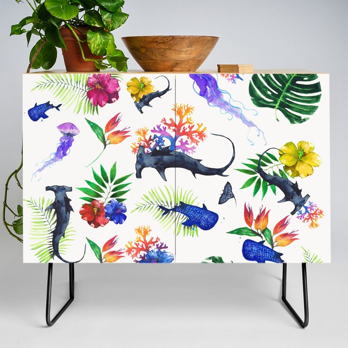 tropical shark pattern Credenza