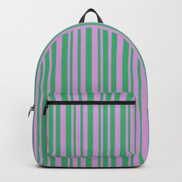 [ Thumbnail: Sea Green and Plum Colored Pattern of Stripes Backpack ]