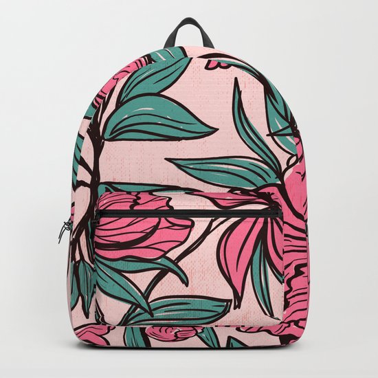 Floral Obsession (pink peonies vintage flowers pattern) Backpack