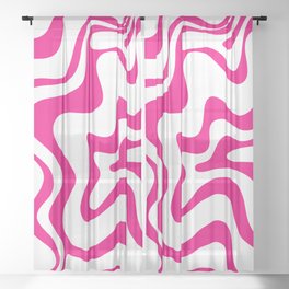 Retro Liquid Swirl Abstract Pattern in Y2K Hot Pink and White Sheer Curtain
