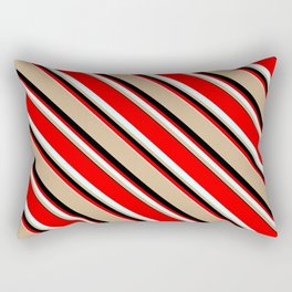 [ Thumbnail: Red, Light Cyan, Tan, and Black Colored Lines/Stripes Pattern Rectangular Pillow ]
