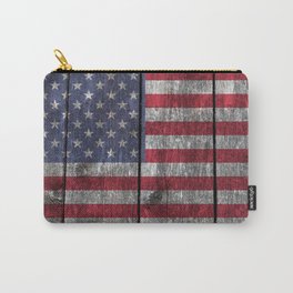 USA flag - on grainy wood Carry-All Pouch
