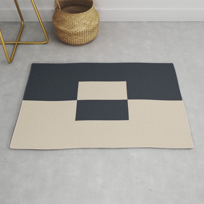 Light Beige and Blue Minimal Square Design 2 2021 Color of the Year Uptown Ecru and Classic Navy Rug