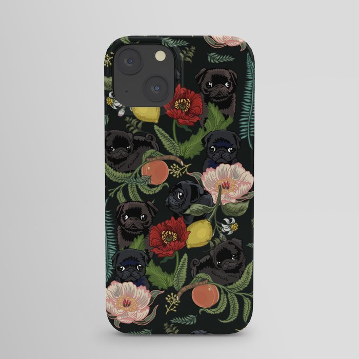 Botanical and Black Pugs iPhone Case