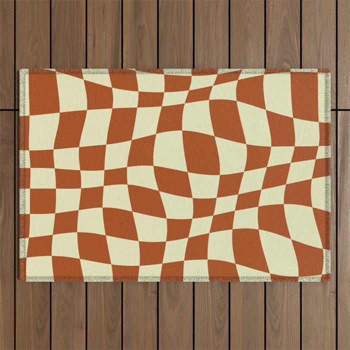 Warped Checkered Pattern (burnt orange/beige) Outdoor Rug
