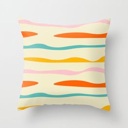 Mid Mod Waves Lines Beige Throw Pillow