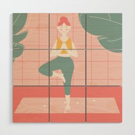 Minimalist beautiful colorful illustration of a girl who does yoga, healthy lifestyle Wood Wall Art