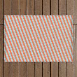 [ Thumbnail: Coral and Powder Blue Colored Lined/Striped Pattern Outdoor Rug ]