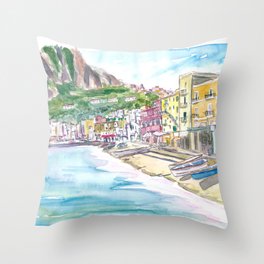Marina Grande Capri quiet Morning With Boats And Waterfront Throw Pillow
