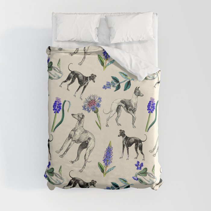 GREYHOUND DOGS PRESSED FLOWERS Duvet Cover by CanisArtStudio