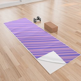 [ Thumbnail: Medium Slate Blue and Plum Colored Lined Pattern Yoga Towel ]