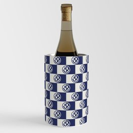 Smiley Faces On Checkerboard (Muted Beige & Dark Blue)  Wine Chiller