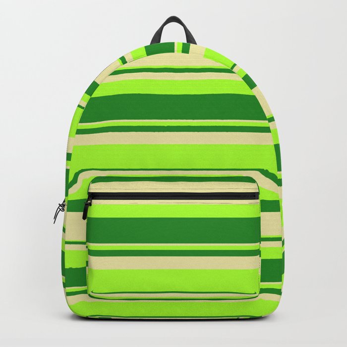 Light Green, Forest Green, and Pale Goldenrod Colored Lines Pattern Backpack