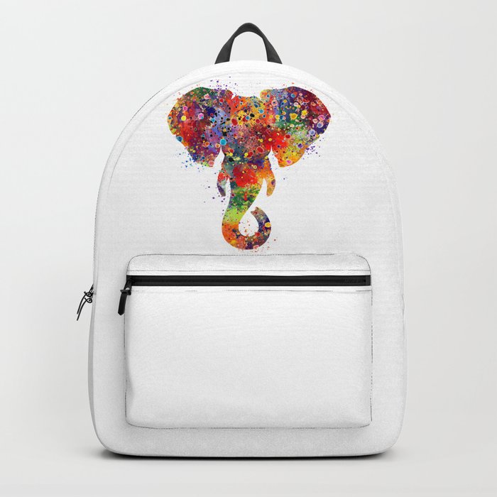 Elephant Head Art Colorful Watercolor Art Gift Animals Art Nature Art Wildlife Gift Backpack