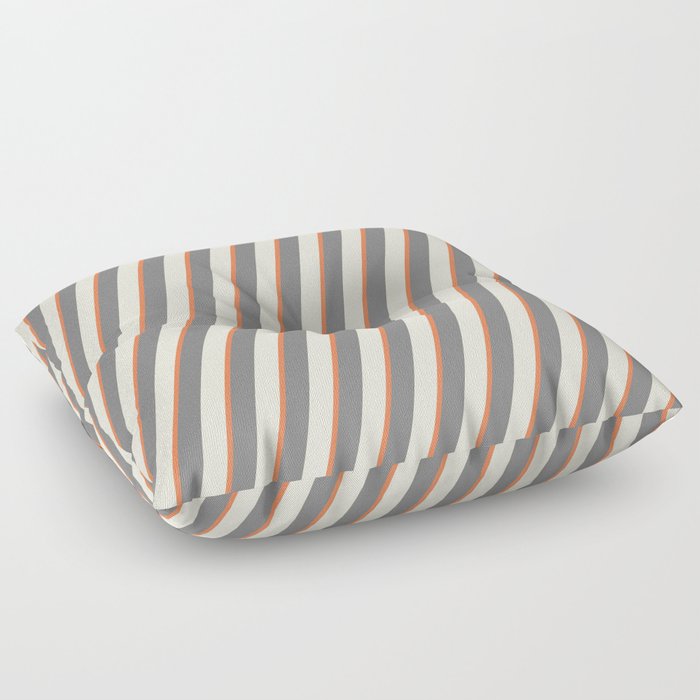 Beige, Coral & Grey Colored Lined Pattern Floor Pillow