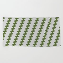 [ Thumbnail: Light Gray & Dark Olive Green Colored Pattern of Stripes Beach Towel ]